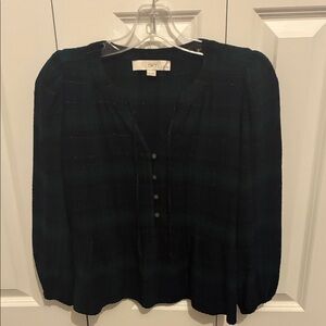 LOFT Petite Women's Shimmery Flannel V Neck Top